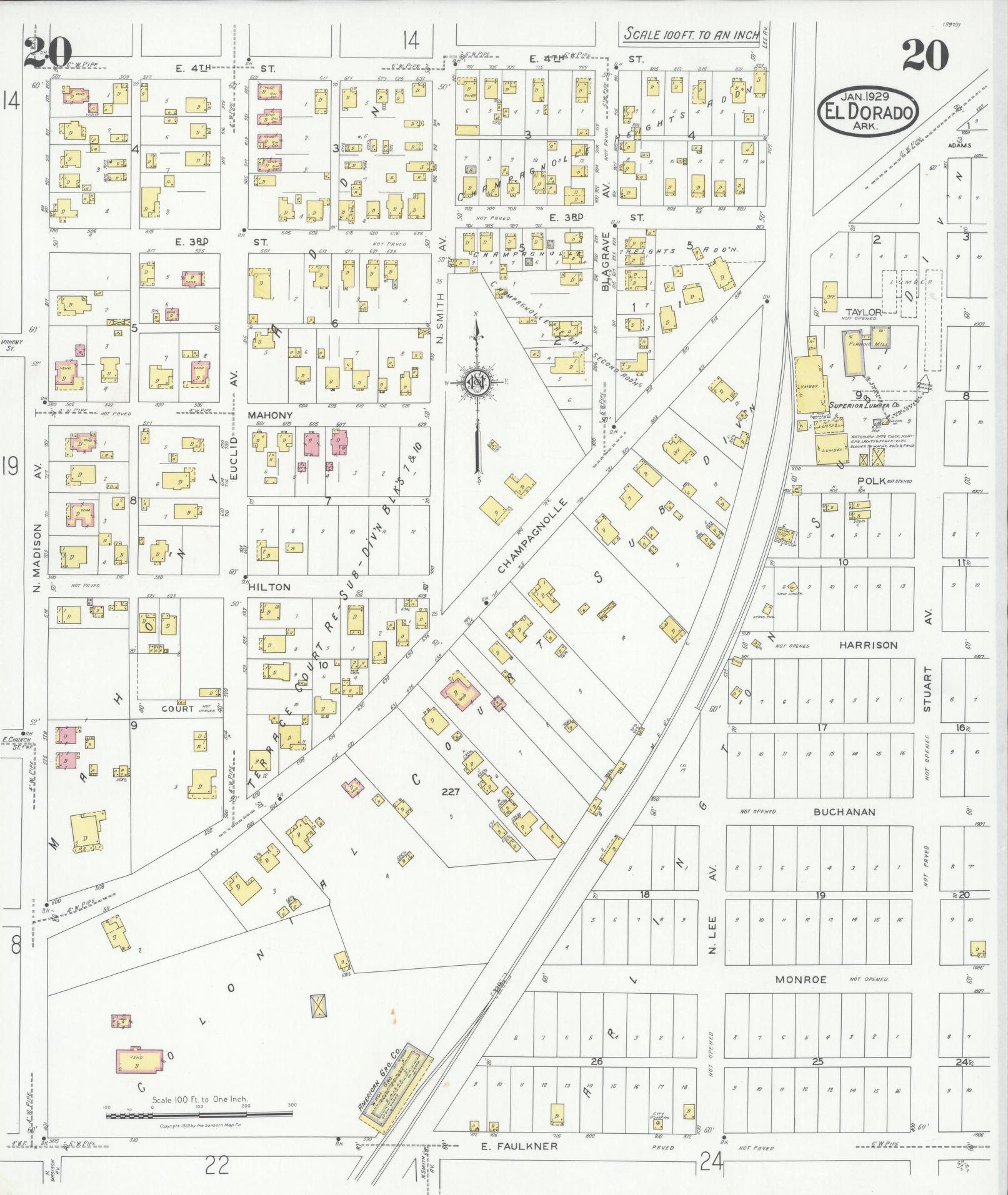 Sanborn Fire Insurance Map from El Dorado, Union County, Arkansas (1929), Sheet #0020 - Complete Map Set gallery image, historic Sanborn map, vintage wall art, Arkansas Arkansas