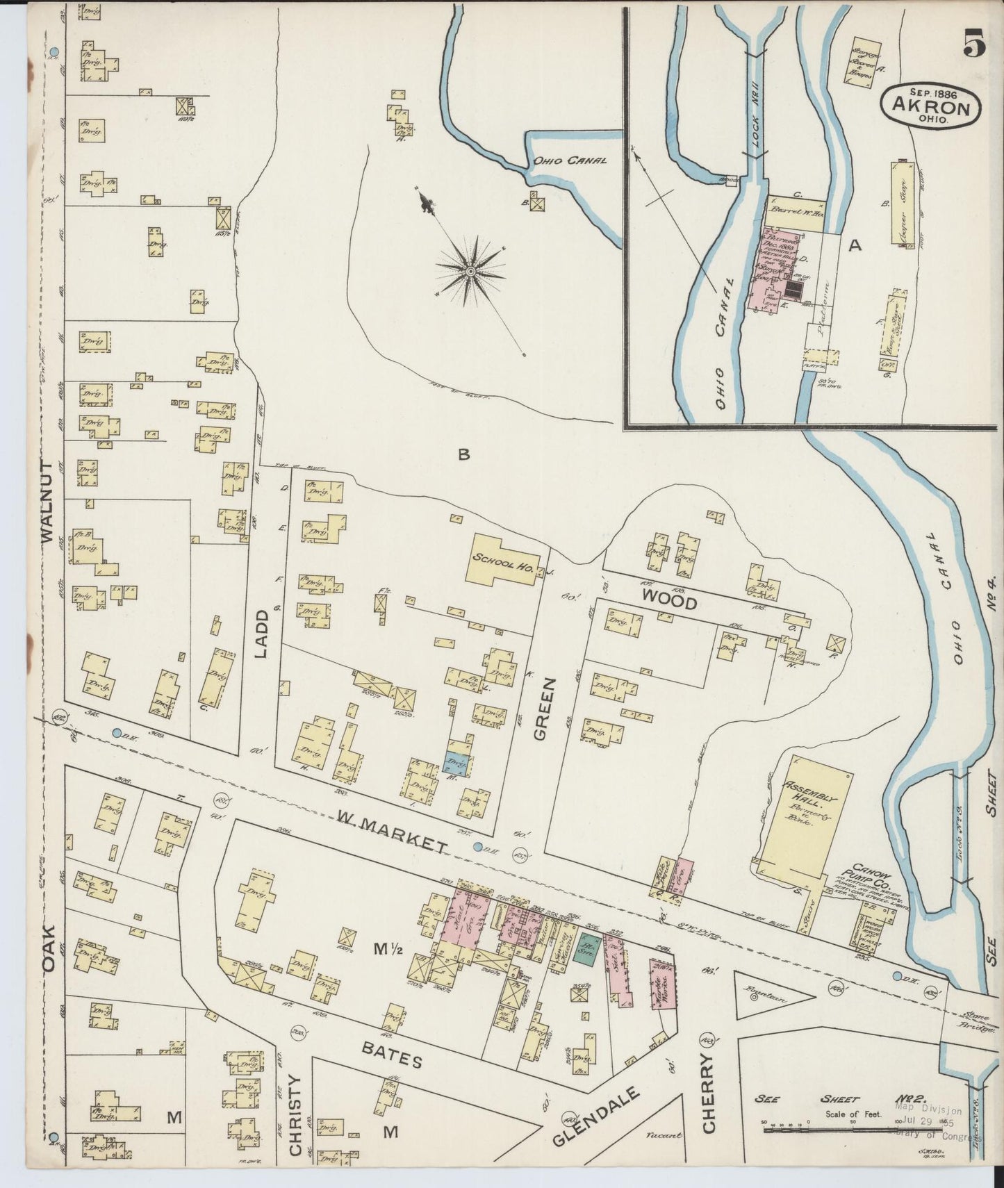 Sanborn Fire Insurance Map from Akron, Summit County, Ohio (1886), Sheet #0005 - Complete Map Set gallery image, historic Sanborn map, vintage wall art, Ohio Ohio