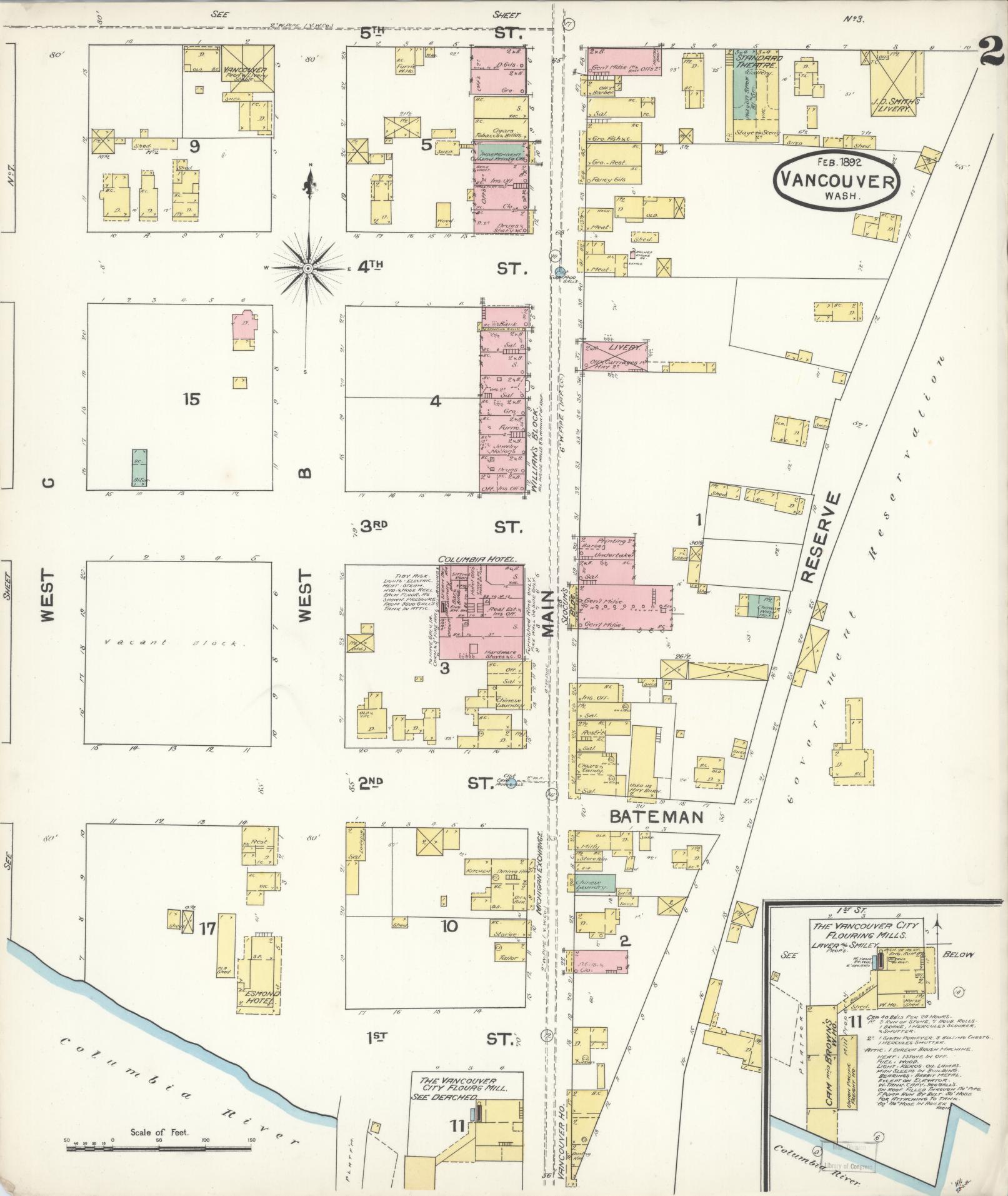Sanborn Fire Insurance Map from Vancouver, Clark County, Washington (1892), Sheet #0002 - Complete Map Set gallery image, historic Sanborn map, vintage wall art, Washington Washington