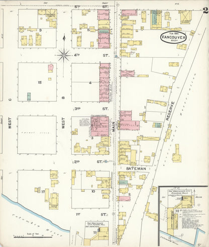 Sanborn Fire Insurance Map from Vancouver, Clark County, Washington (1892), Sheet #0002 - Complete Map Set gallery image, historic Sanborn map, vintage wall art, Washington Washington