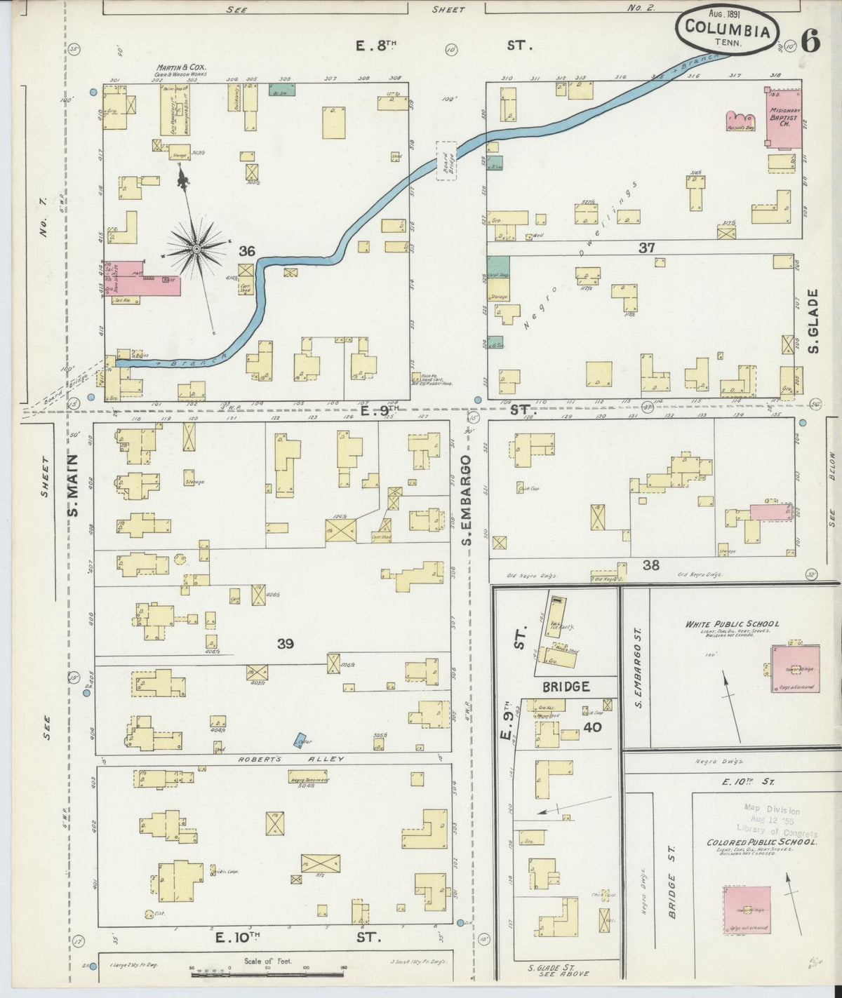 Sanborn Fire Insurance Map from Columbia, Maury County, Tennessee (1891), Sheet #0006 - Complete Map Set gallery image, historic Sanborn map, vintage wall art, Tennessee Tennessee