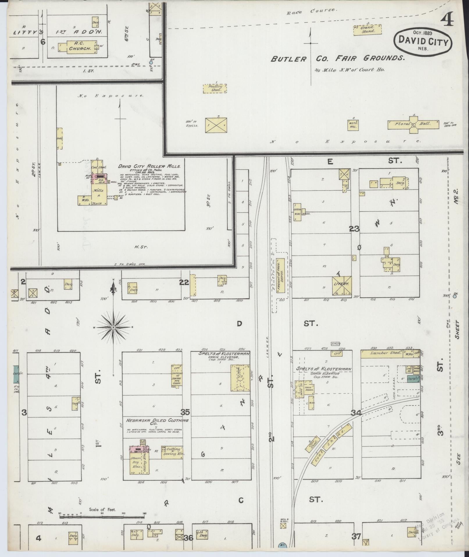 Sanborn Fire Insurance Map from David City, Butler County, Nebraska (1889), Sheet #0004 - Historic Sanborn Fire Insurance Map Print, vintage old map wall art, antique decor, genealogy gift, Nebraska Nebraska map