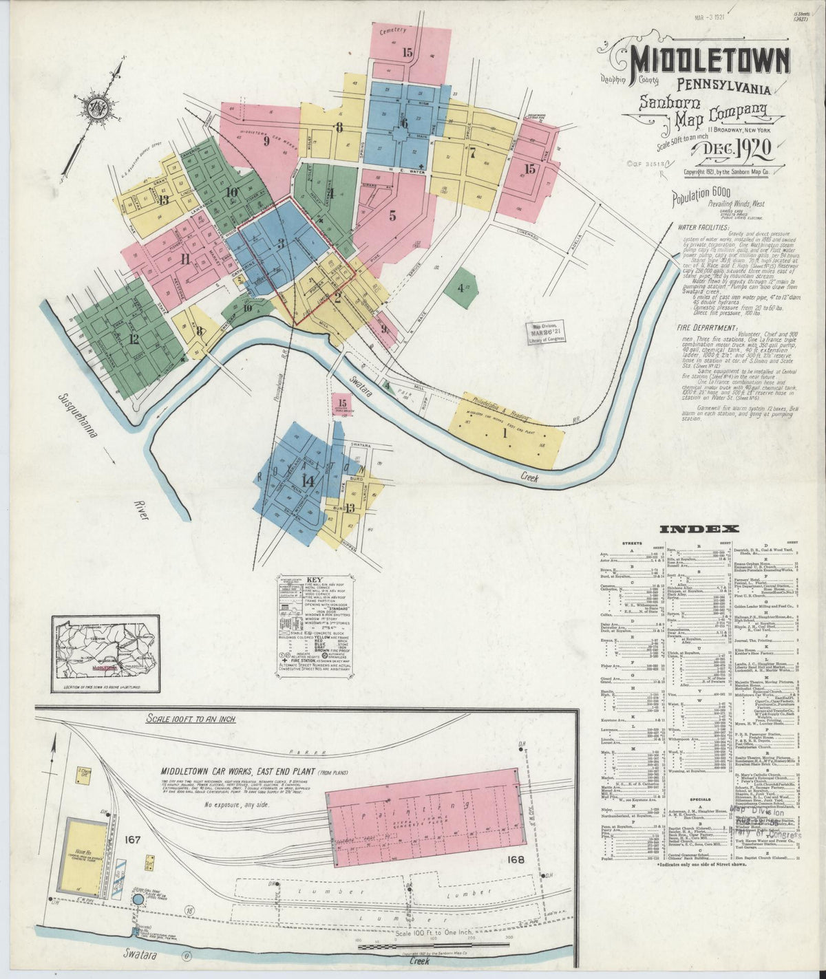 Sanborn Fire Insurance Map from Middletown, Dauphin County, Pennsylvania (1920), Sheet #0001 - Historic Sanborn Fire Insurance Map Print, vintage old map wall art, antique decor, genealogy gift, Pennsylvania Pennsylvania map