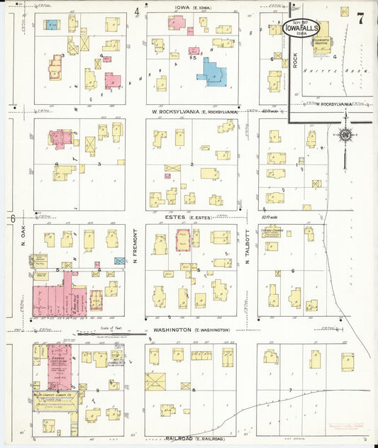 Sanborn Fire Insurance Map from Iowa Falls, Hardin County, Iowa (1917), Sheet #0007 - Historic Sanborn Fire Insurance Map Print, vintage old map wall art