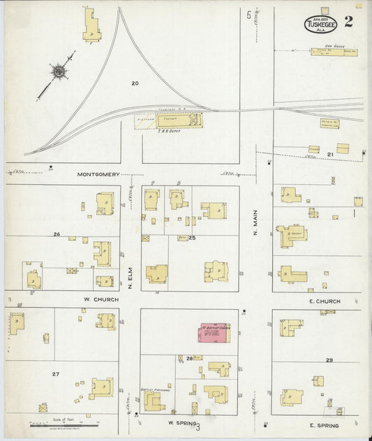 Sanborn Fire Insurance Map from Tuskegee, Macon County, Alabama (1920), Sheet #0002 - Historic Sanborn Fire Insurance Map Print, vintage old map wall art, antique decor, genealogy gift, Alabama Alabama map