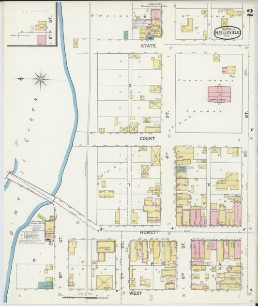 Sanborn Fire Insurance Map from Neillsville, Clark County, Wisconsin (1892), Sheet #0002 - Historic Sanborn Fire Insurance Map Print, vintage old map wall art, antique decor, genealogy gift, Wisconsin Wisconsin map