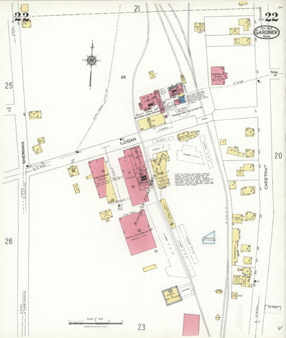 Sanborn Fire Insurance Map from Gardner, Worcester County, Massachusetts (1923), Sheet #0022 - Historic Sanborn Fire Insurance Map Print, vintage old map wall art, antique decor, genealogy gift, Massachusetts Massachusetts map