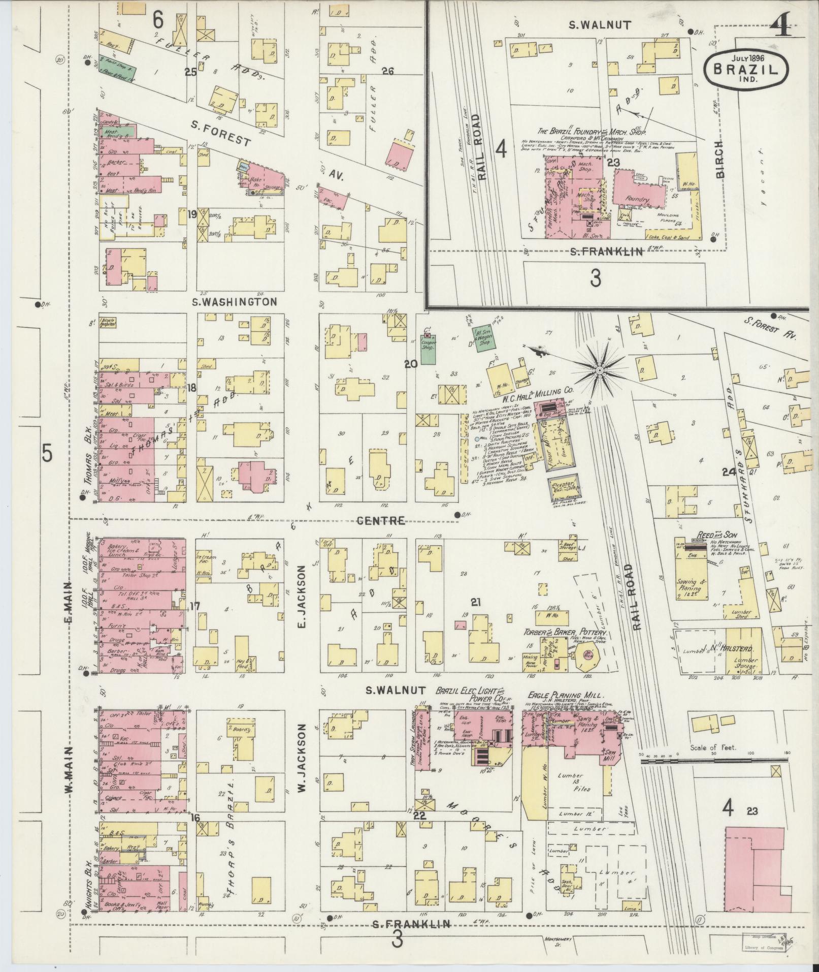 Sanborn Fire Insurance Map from Brazil, Clay County, Indiana (1896), Sheet #0004 - Historic Sanborn Fire Insurance Map Print, vintage old map wall art, antique decor, genealogy gift, Indiana Indiana map