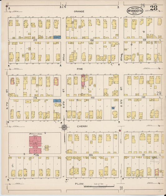 Sanborn Fire Insurance Map from Wyandotte, Wayne County, Michigan (1922), Sheet #0028 - Historic Sanborn Fire Insurance Map Print, vintage old map wall art, antique decor, genealogy gift, Michigan Michigan map