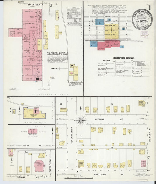 Sanborn Fire Insurance Map from Sebring, Mahoning County, Ohio (1908), Sheet #0001 - Historic Sanborn Fire Insurance Map Print, vintage old map wall art, antique decor, genealogy gift, Ohio Ohio map