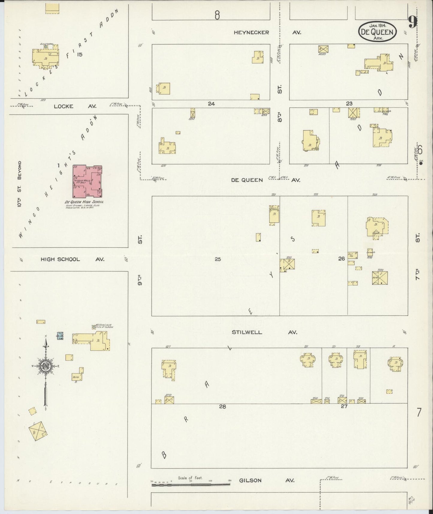 Sanborn Fire Insurance Map from De Queen, Sevier County, Arkansas (1914), Sheet #0009 - Complete Map Set gallery image, historic Sanborn map, vintage wall art, Arkansas Arkansas