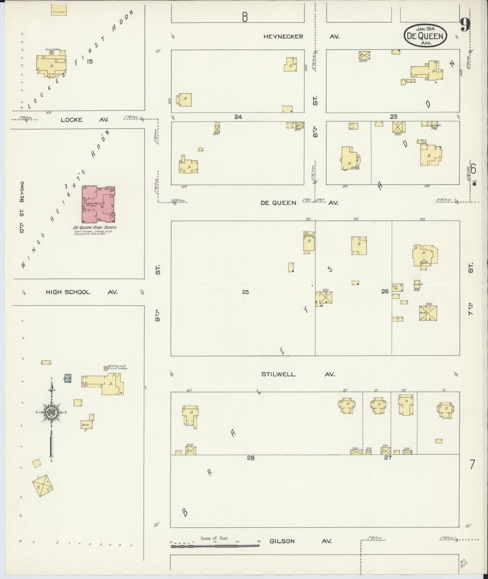 Sanborn Fire Insurance Map from De Queen, Sevier County, Arkansas (1914), Sheet #0009 - Complete Map Set gallery image, historic Sanborn map, vintage wall art, Arkansas Arkansas