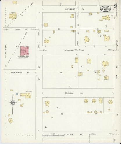 Sanborn Fire Insurance Map from De Queen, Sevier County, Arkansas (1914), Sheet #0009 - Complete Map Set gallery image, historic Sanborn map, vintage wall art, Arkansas Arkansas