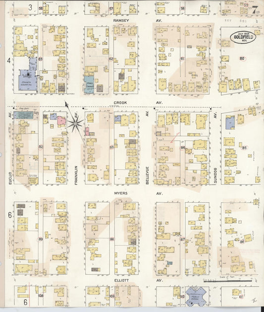 Sanborn Fire Insurance Map from Goldfield, Esmeralda County, Nevada (1917), Sheet #0007 - Historic Sanborn Fire Insurance Map Print, vintage old map wall art, antique decor, genealogy gift, Nevada Nevada map