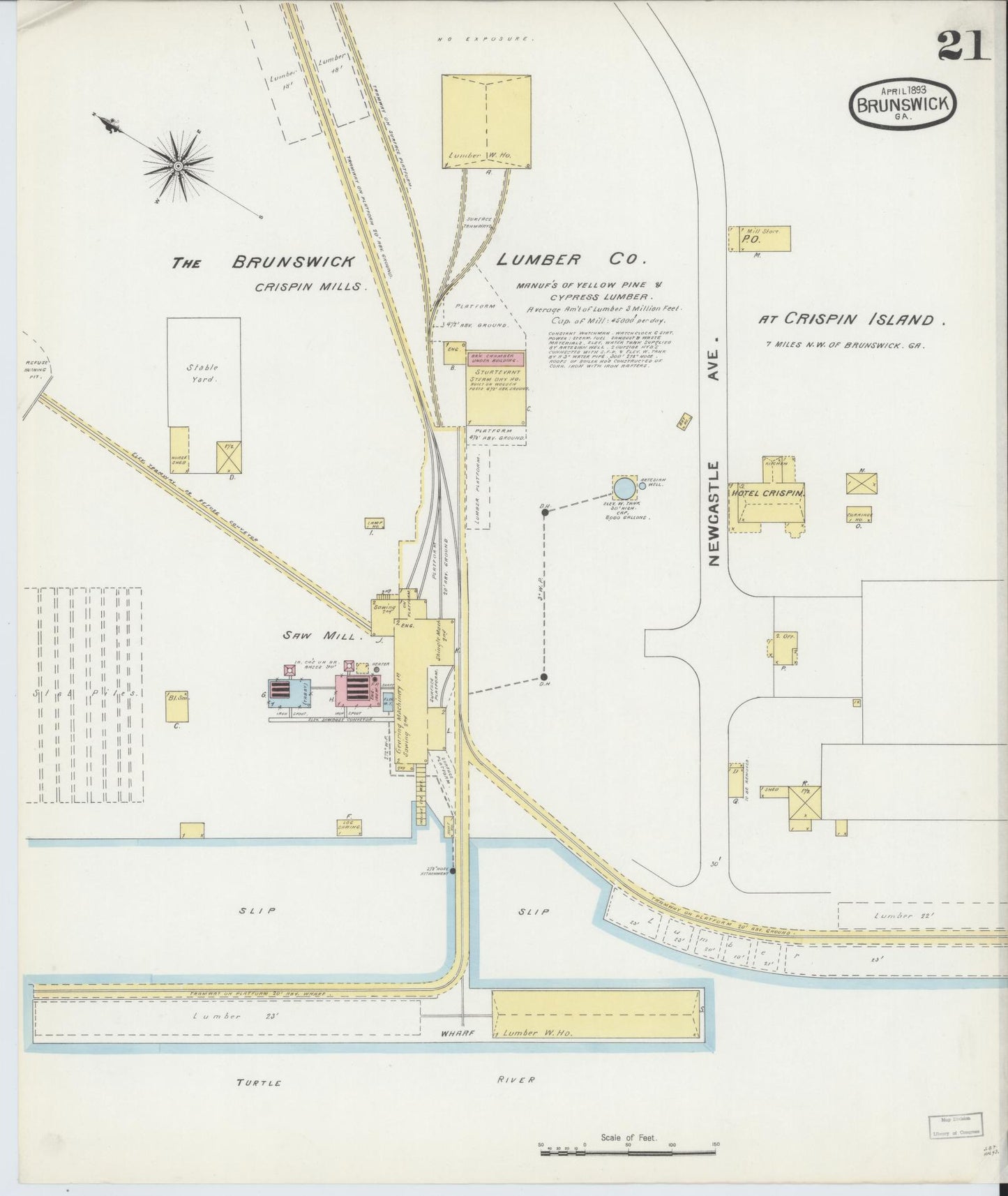 Sanborn Fire Insurance Map from Brunswick, Glynn County, Georgia (1893), Sheet #0021 - Complete Map Set gallery image, historic Sanborn map, vintage wall art, Georgia Georgia