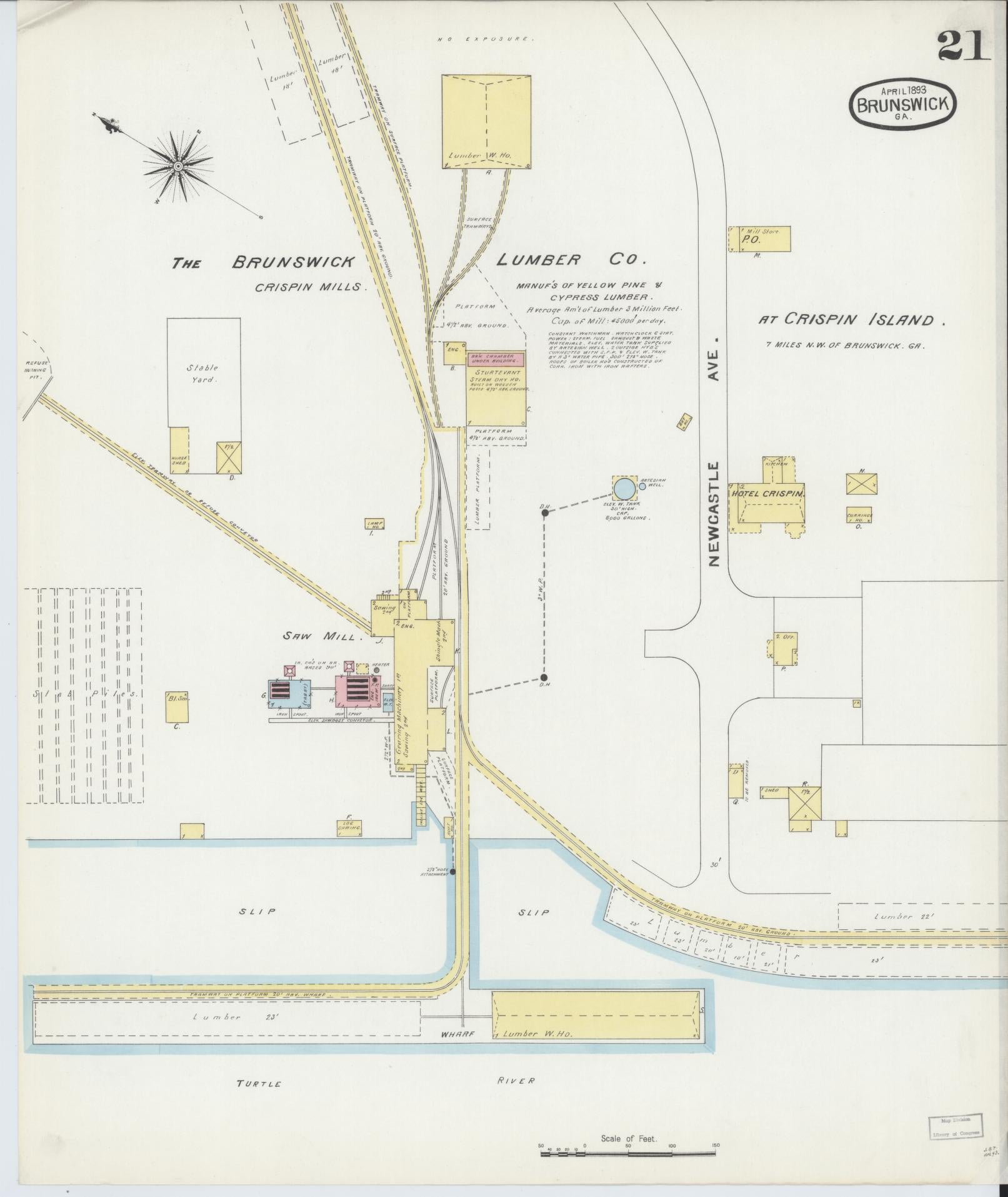 Sanborn Fire Insurance Map from Brunswick, Glynn County, Georgia (1893), Sheet #0021 - Complete Map Set gallery image, historic Sanborn map, vintage wall art, Georgia Georgia