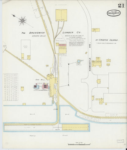 Sanborn Fire Insurance Map from Brunswick, Glynn County, Georgia (1893), Sheet #0021 - Complete Map Set gallery image, historic Sanborn map, vintage wall art, Georgia Georgia