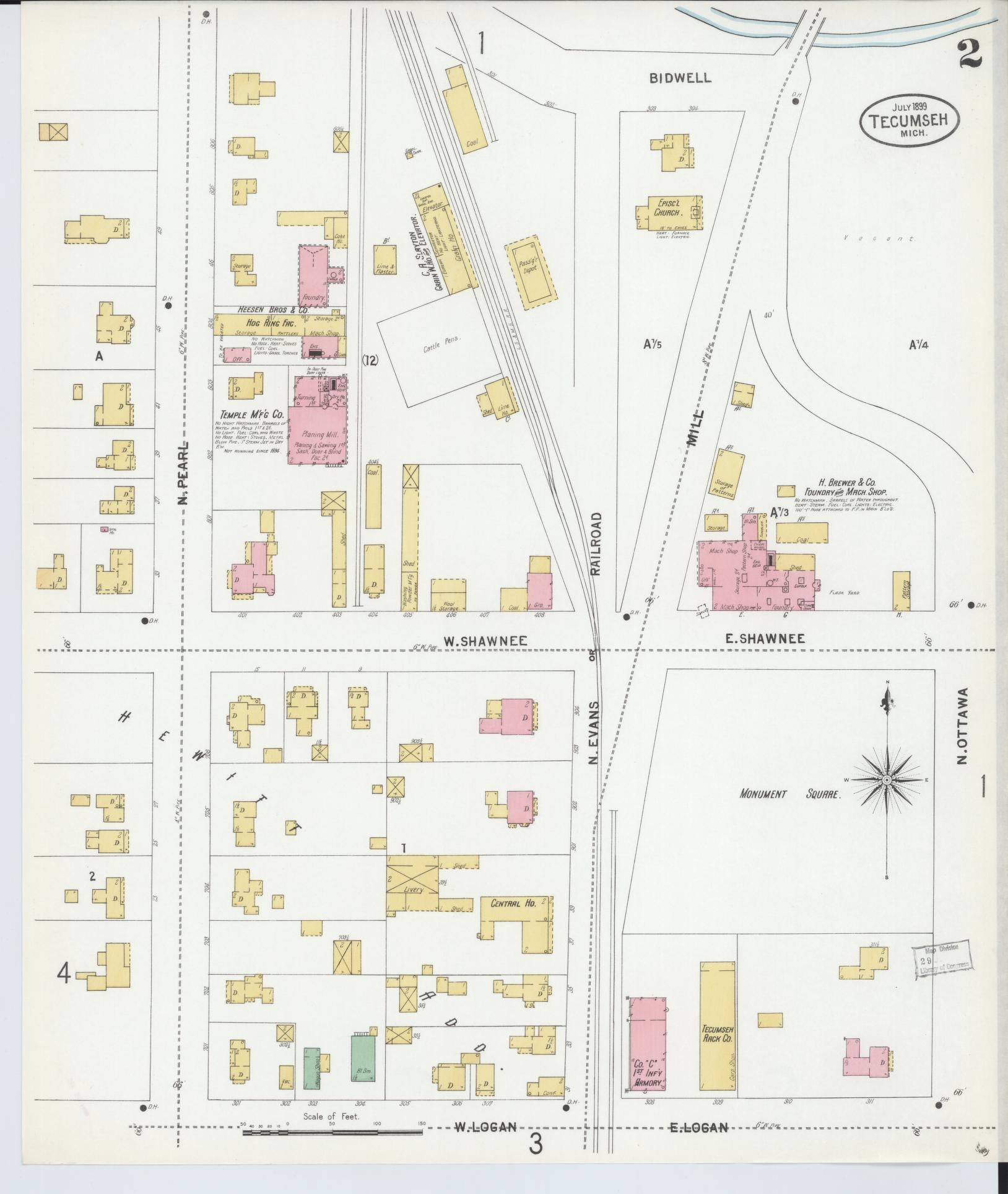 Sanborn Fire Insurance Map from Tecumseh, Lenawee County, Michigan (1899), Sheet #0002 - Complete Map Set gallery image, historic Sanborn map, vintage wall art, Michigan Michigan