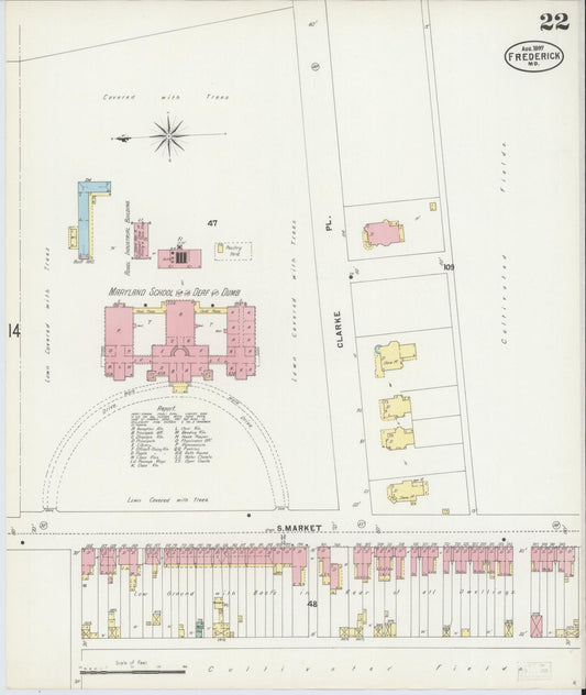 Frederick, Maryland - 1897 - Sanborn Fire Insurance Map, Sheet #0022 - Historic Sanborn Fire Insurance Map Print, Frederick Maryland 1897 0022 vintage old map wall art
