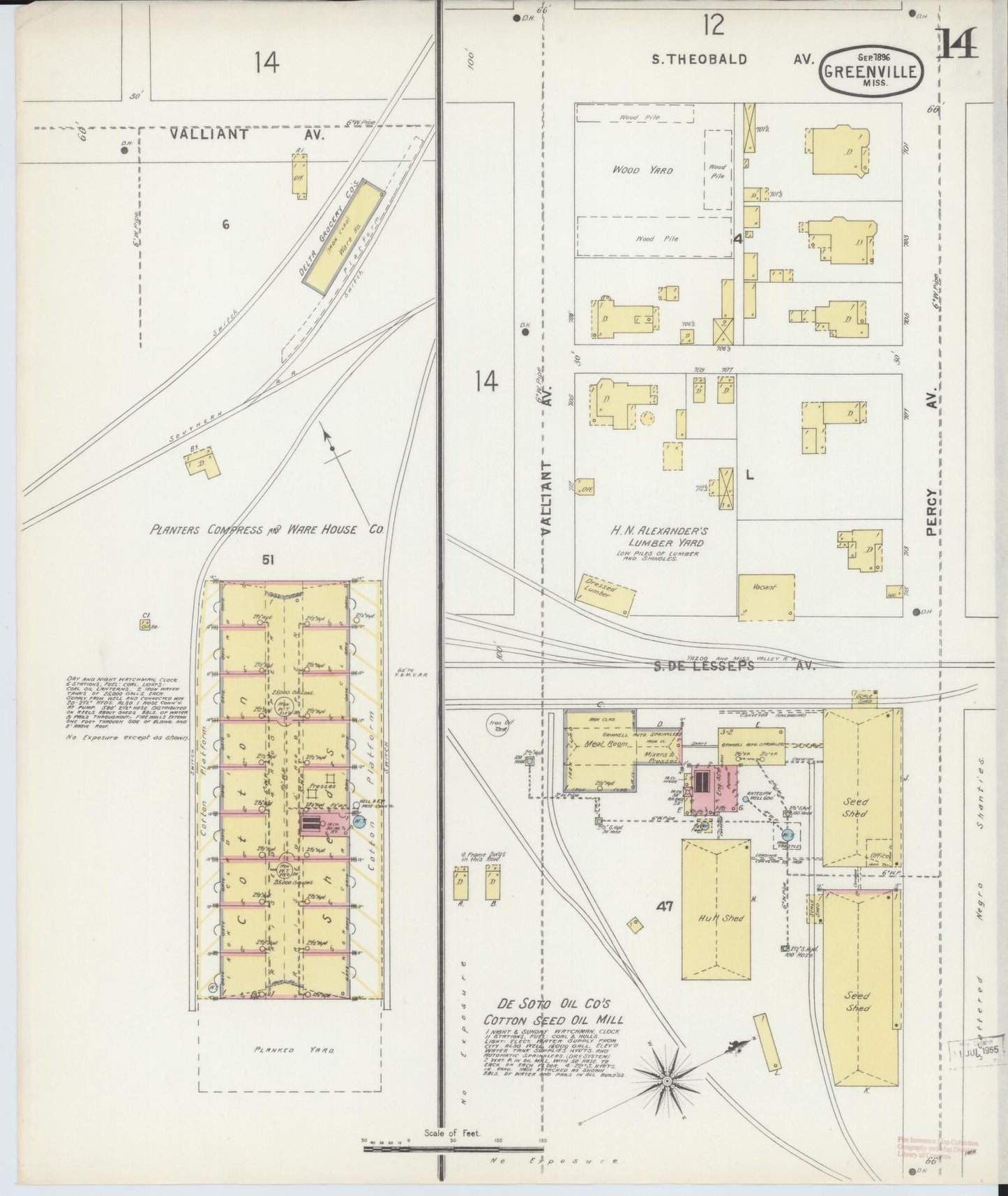 Sanborn Fire Insurance Map from Greenville, Washington County, Mississippi (1896), Sheet #0014 - Complete Map Set gallery image, historic Sanborn map, vintage wall art, Mississippi Mississippi