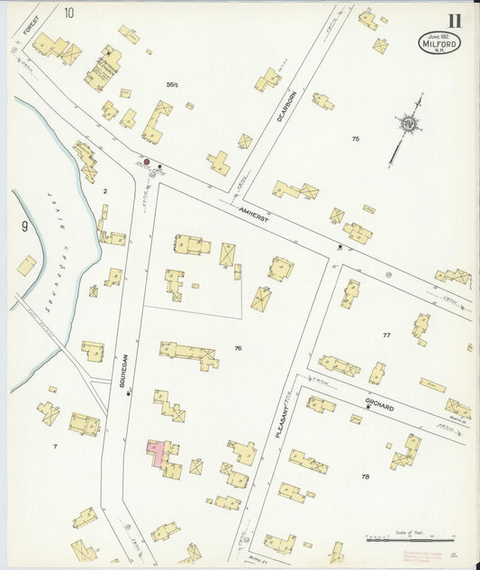 Sanborn Fire Insurance Map from Milford, Hillsborough County, New Hampshire (1912), Sheet #0011 - Historic Sanborn Fire Insurance Map Print, vintage old map wall art, antique decor, genealogy gift, New Hampshire New Hampshire map