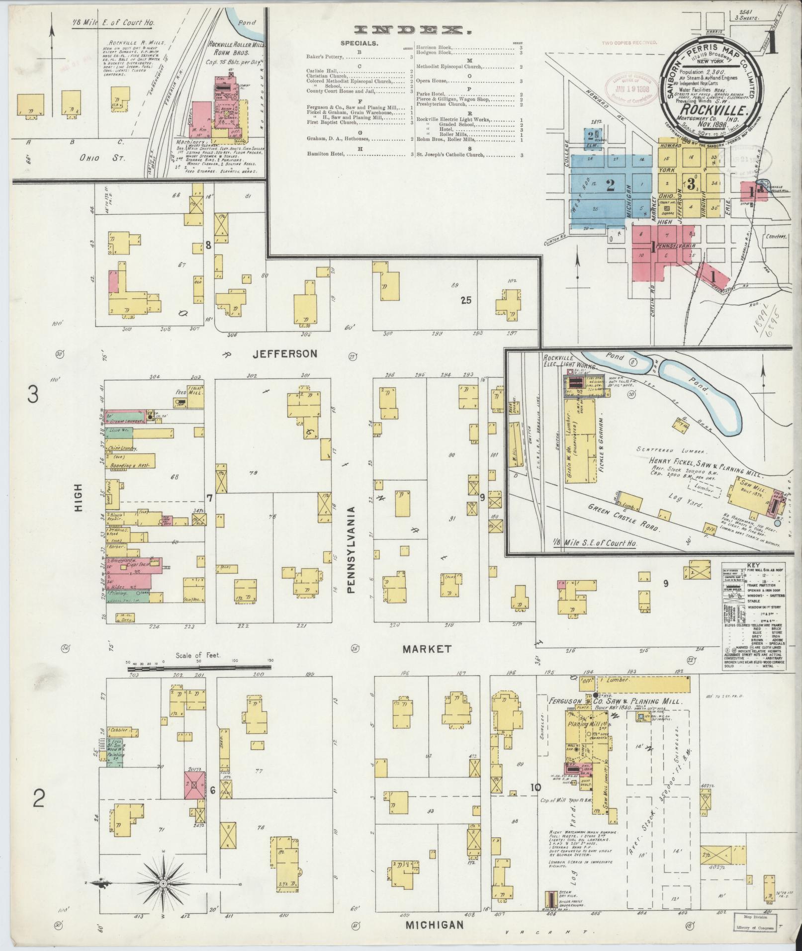 Sanborn Fire Insurance Map from Rockville, Parke County, Indiana (1898), Sheet #0001 - Historic Sanborn Fire Insurance Map Print, vintage old map wall art, antique decor, genealogy gift, Indiana Indiana map