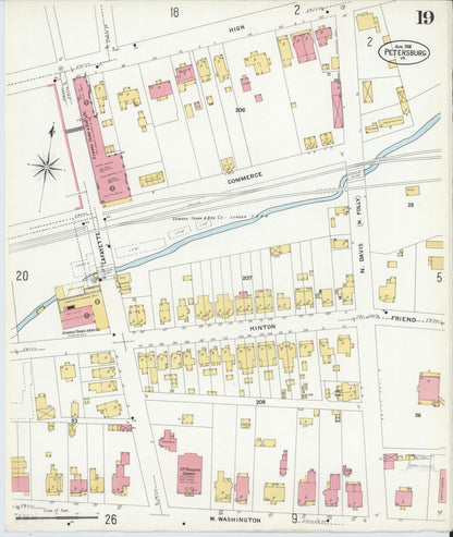 Sanborn Fire Insurance Map from Petersburg, Independent Cities, Virginia (1908), Sheet #0019 - Complete Map Set gallery image, historic Sanborn map, vintage wall art, Virginia Virginia