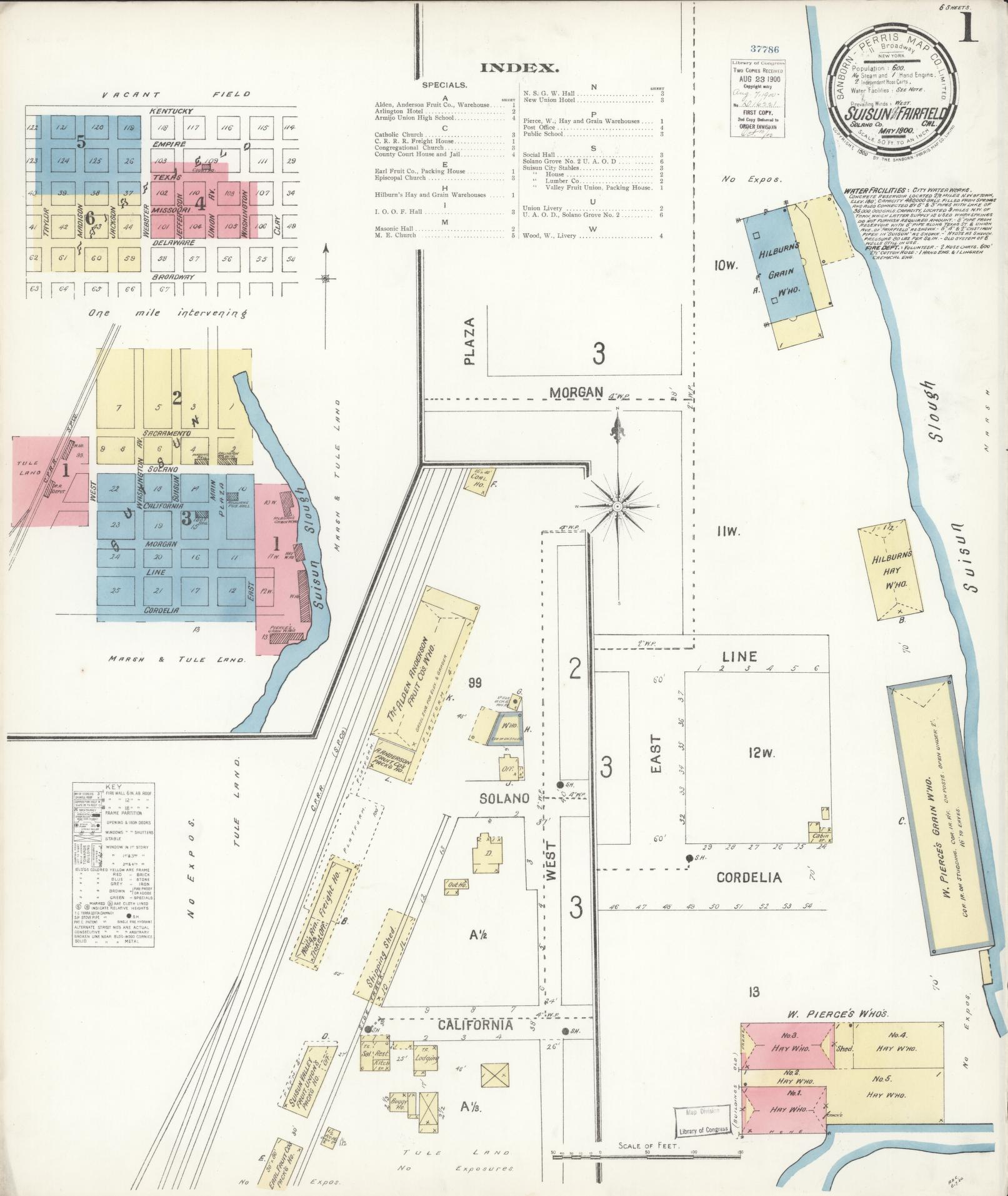 Sanborn Fire Insurance Map from Suisun, Solano County, California (1900), Sheet #0001 - Complete Map Set gallery image, historic Sanborn map, vintage wall art, California California