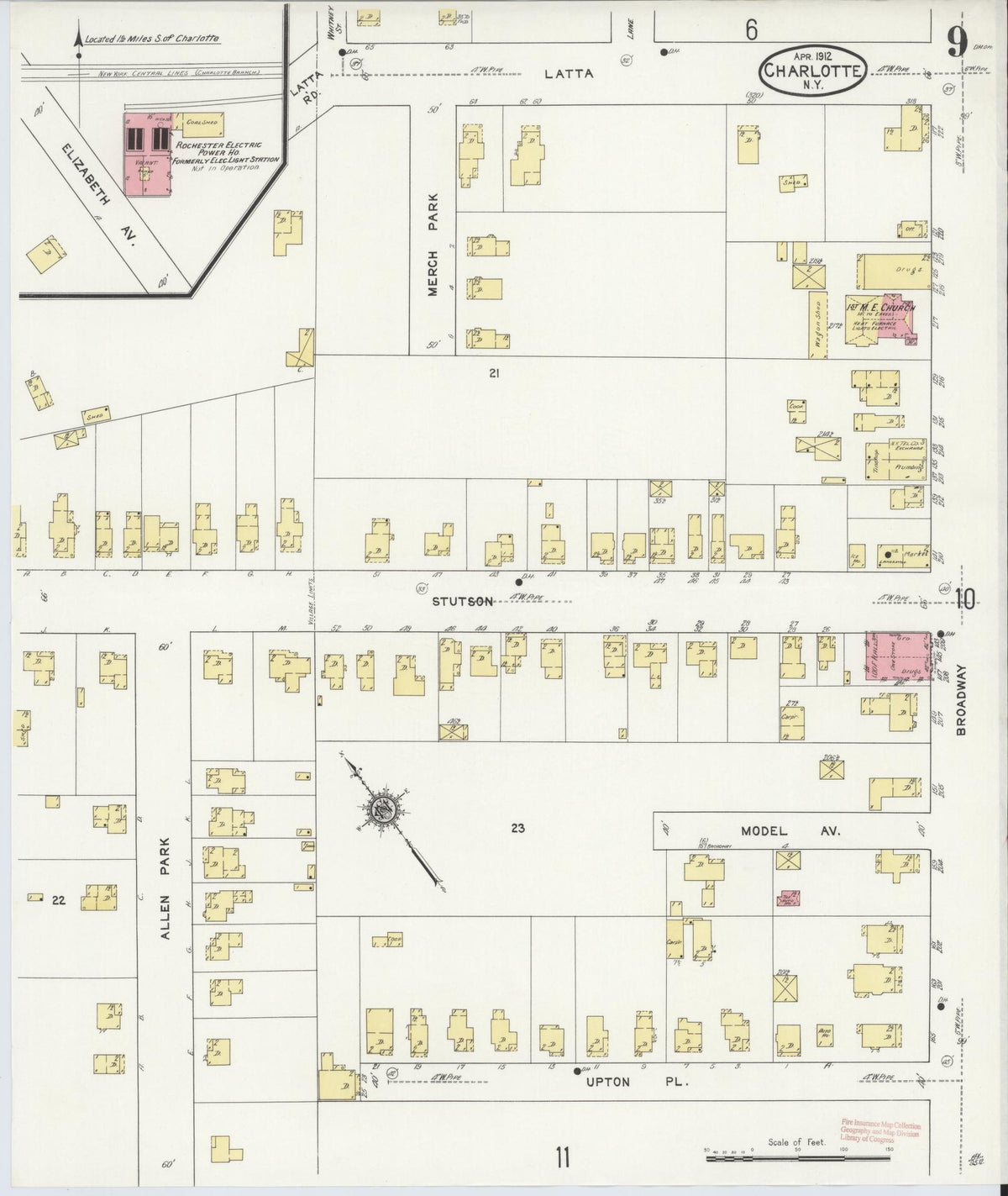 Sanborn Fire Insurance Map from Charlotte, Monroe County, New York (1912), Sheet #0009 - Historic Sanborn Fire Insurance Map Print, vintage old map wall art, antique decor, genealogy gift, New York New York map