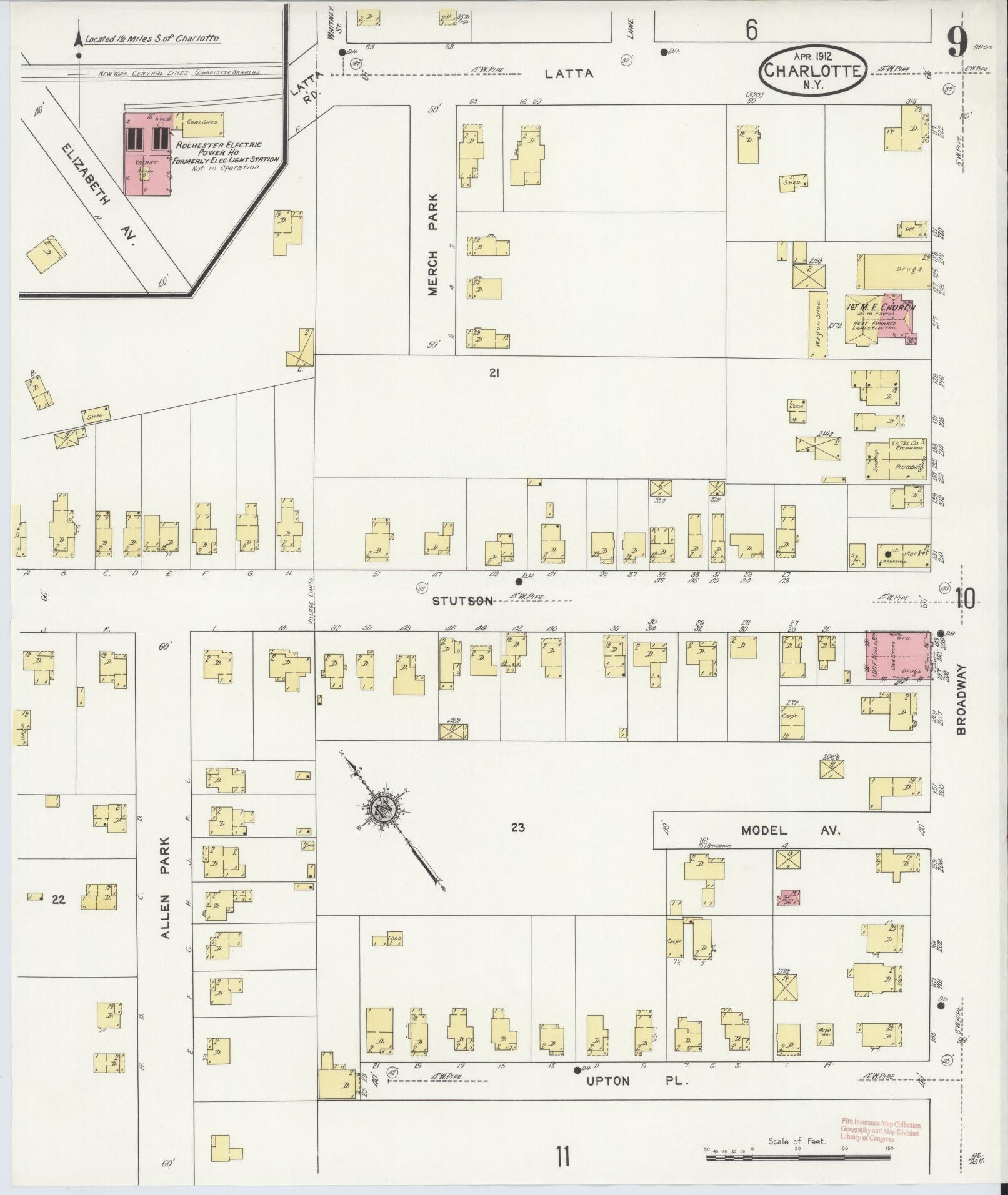 Sanborn Fire Insurance Map from Charlotte, Monroe County, New York (1912), Sheet #0009 - Historic Sanborn Fire Insurance Map Print, vintage old map wall art, antique decor, genealogy gift, New York New York map