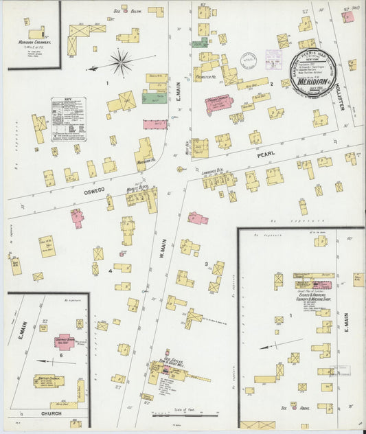Sanborn Fire Insurance Map from Meridian, Cayuga County, New York (1901), Sheet #0001 - Historic Sanborn Fire Insurance Map Print, vintage old map wall art, antique decor, genealogy gift, New York New York map