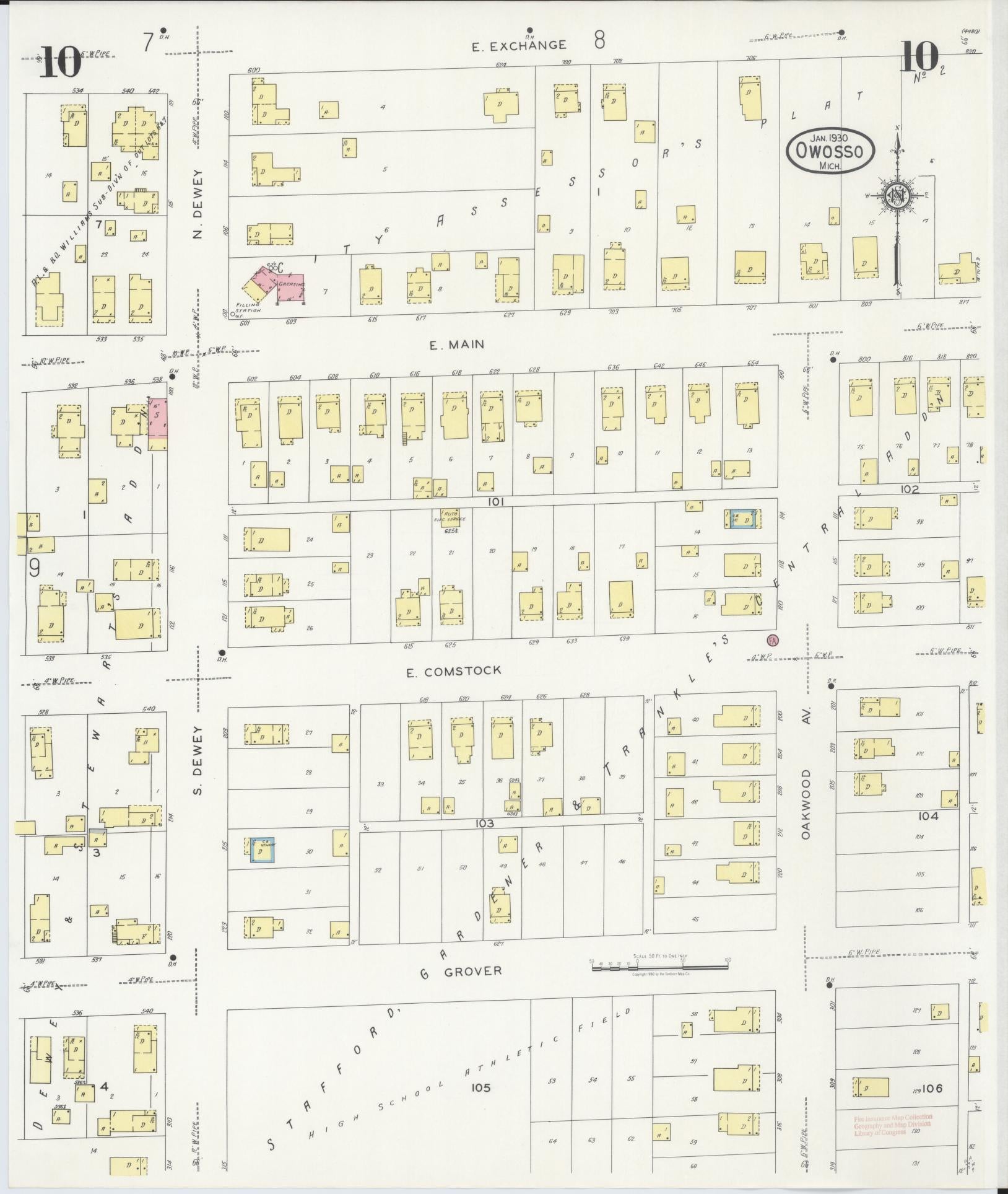 Sanborn Fire Insurance Map from Owosso, Shiawassee County, Michigan (1930), Sheet #0010 - Historic Sanborn Fire Insurance Map Print, vintage old map wall art, antique decor, genealogy gift, Michigan Michigan map