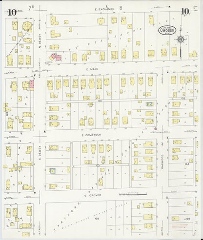 Sanborn Fire Insurance Map from Owosso, Shiawassee County, Michigan (1930), Sheet #0010 - Historic Sanborn Fire Insurance Map Print, vintage old map wall art, antique decor, genealogy gift, Michigan Michigan map