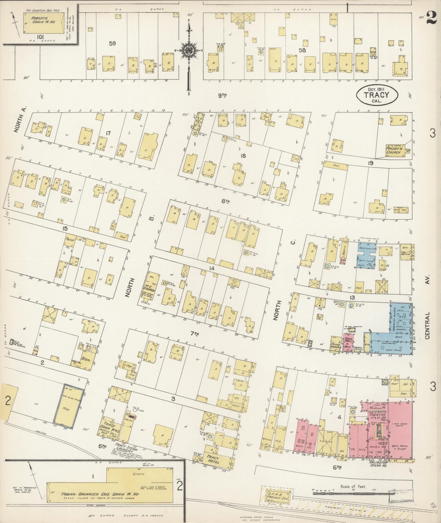 Sanborn Fire Insurance Map from Tracy, San Joaquin County, California (1911), Sheet #0002 - Complete Map Set gallery image, historic Sanborn map, vintage wall art, California California