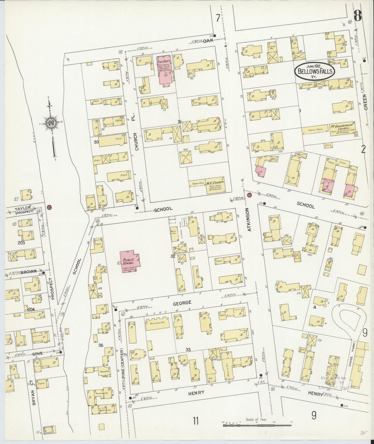 Sanborn Fire Insurance Map from Bellows Falls, Windham County, Vermont (1912), Sheet #0008 - Complete Map Set gallery image, historic Sanborn map, vintage wall art, Vermont Vermont