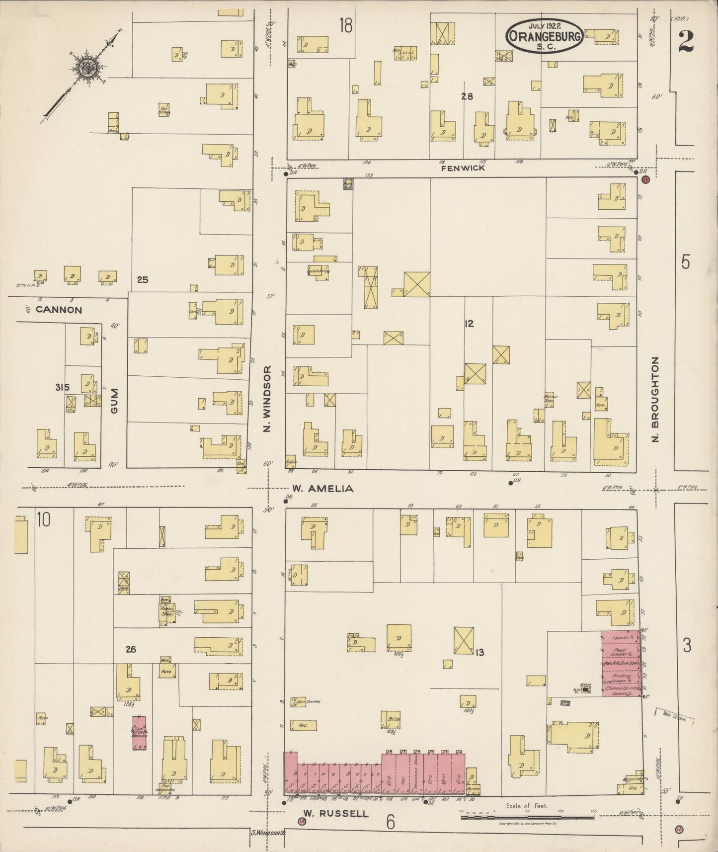 Sanborn Fire Insurance Map from Orangeburg, Orangeburg County, South Carolina (1922), Sheet #0002 - Historic Sanborn Fire Insurance Map Print, vintage old map wall art, antique decor, genealogy gift, South Carolina South Carolina map