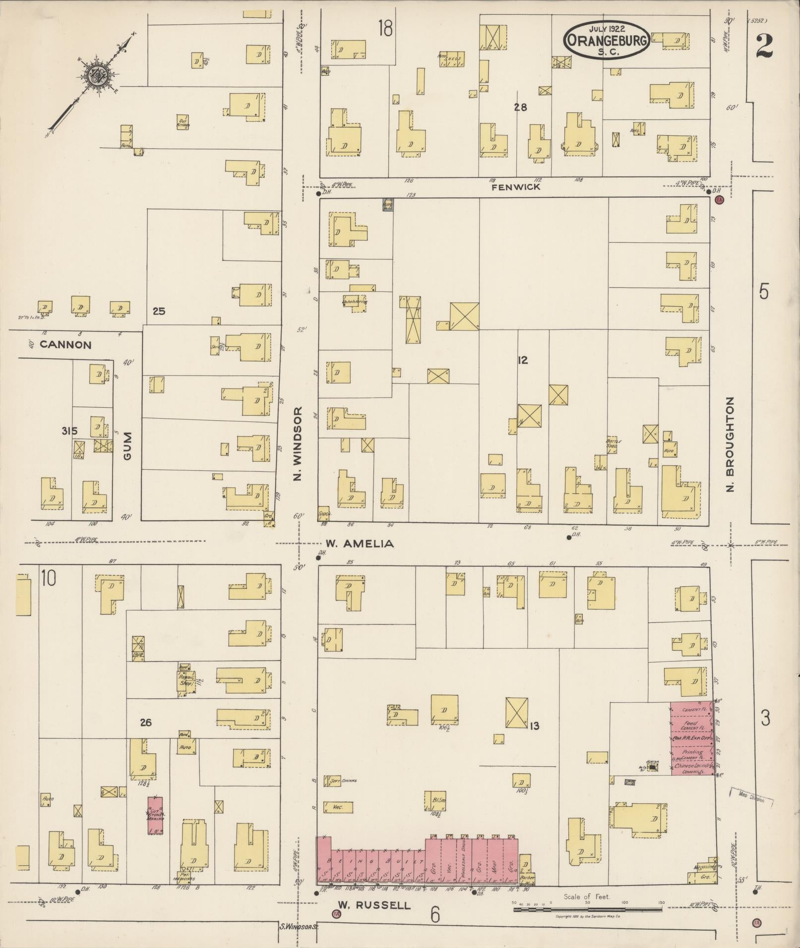 Sanborn Fire Insurance Map from Orangeburg, Orangeburg County, South Carolina (1922), Sheet #0002 - Historic Sanborn Fire Insurance Map Print, vintage old map wall art, antique decor, genealogy gift, South Carolina South Carolina map