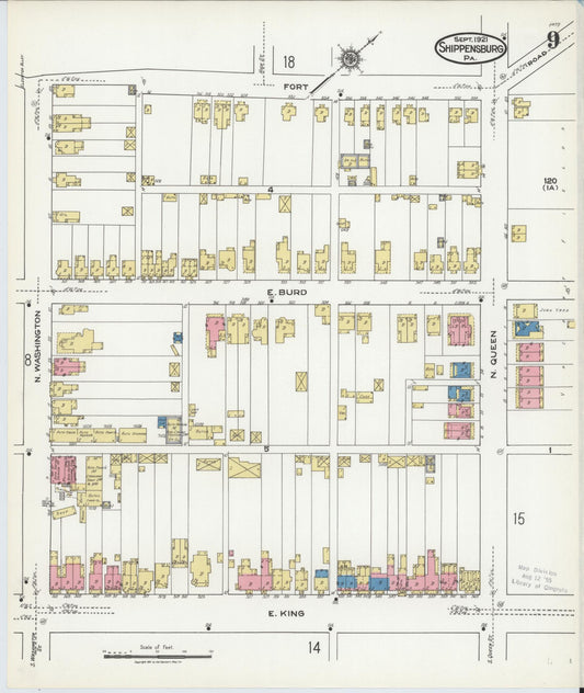 Sanborn Fire Insurance Map from Shippensburg, Cumberland And Franklin Counties, Pennsylvania (1921), Sheet #0009 - Historic Sanborn Fire Insurance Map Print, vintage old map wall art, antique decor, genealogy gift, Counties Pennsylvania map