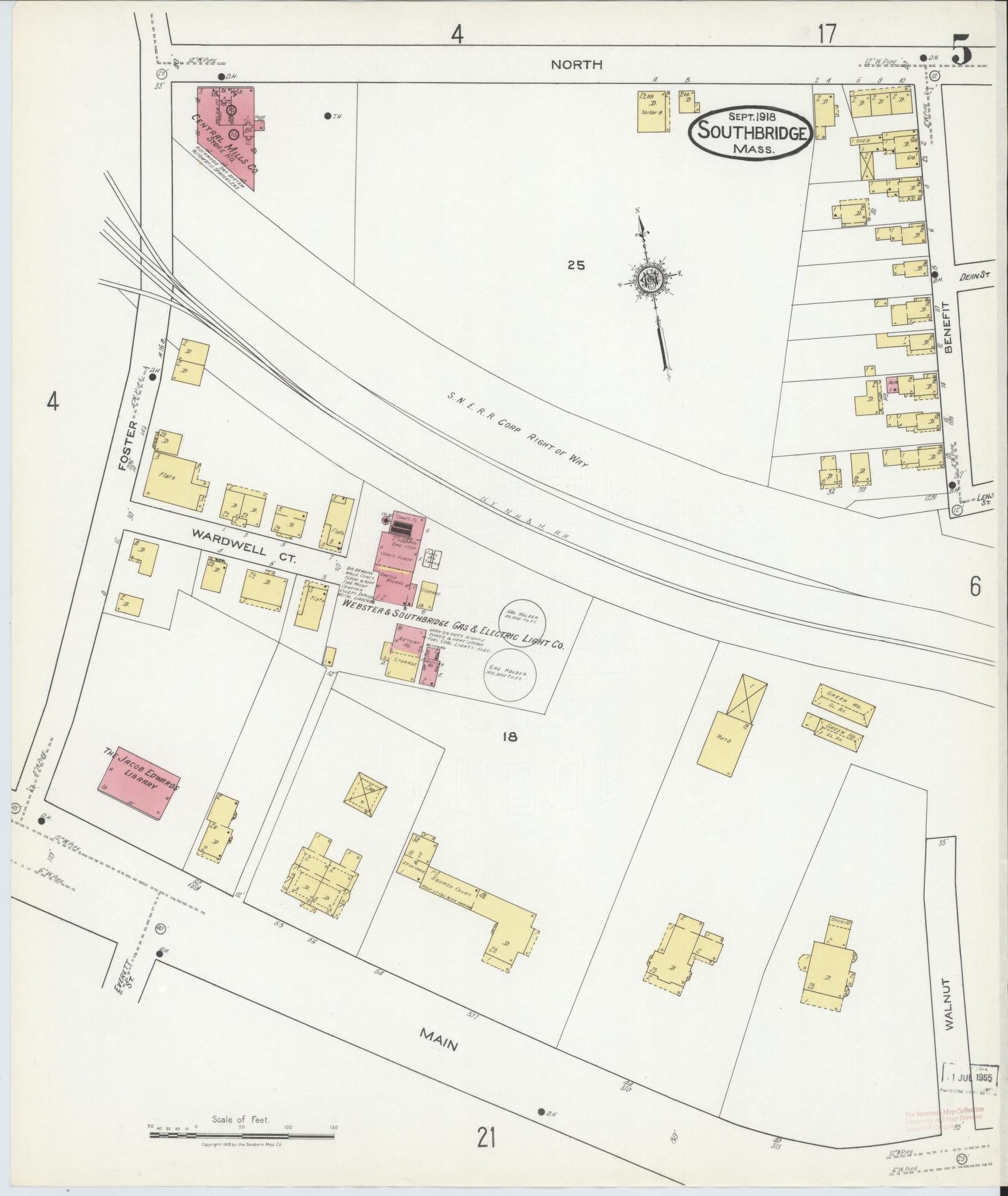 Sanborn Fire Insurance Map from Southbridge, Worcester County, Massachusetts (1918), Sheet #0005 - Historic Sanborn Fire Insurance Map Print, vintage old map wall art, antique decor, genealogy gift, Massachusetts Massachusetts map