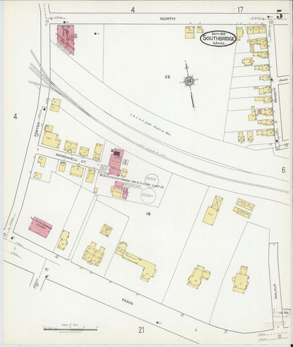 Sanborn Fire Insurance Map from Southbridge, Worcester County, Massachusetts (1918), Sheet #0005 - Historic Sanborn Fire Insurance Map Print, vintage old map wall art, antique decor, genealogy gift, Massachusetts Massachusetts map