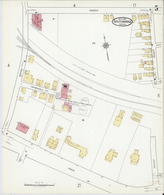 Sanborn Fire Insurance Map from Southbridge, Worcester County, Massachusetts (1918), Sheet #0005 - Historic Sanborn Fire Insurance Map Print, vintage old map wall art, antique decor, genealogy gift, Massachusetts Massachusetts map