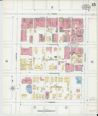 Sanborn Fire Insurance Map from Jackson, Jackson County, Michigan (1899), Sheet #0015 - Historic Sanborn Fire Insurance Map Print, vintage old map wall art, antique decor, genealogy gift, Michigan Michigan map