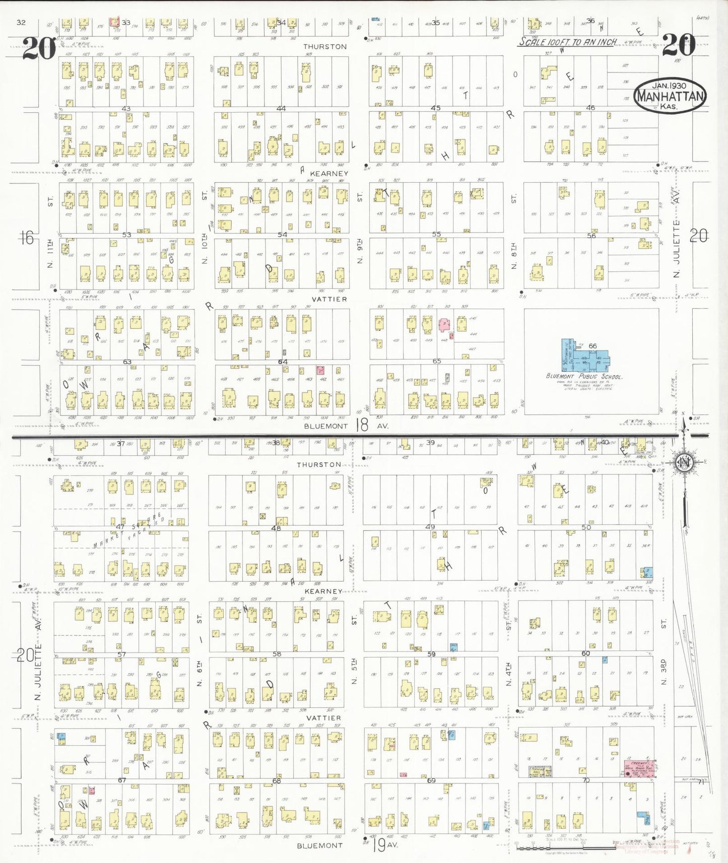 Sanborn Fire Insurance Map from Manhattan, Riley County, Kansas (1930), Sheet #0020 - Complete Map Set gallery image, historic Sanborn map, vintage wall art, Kansas Kansas