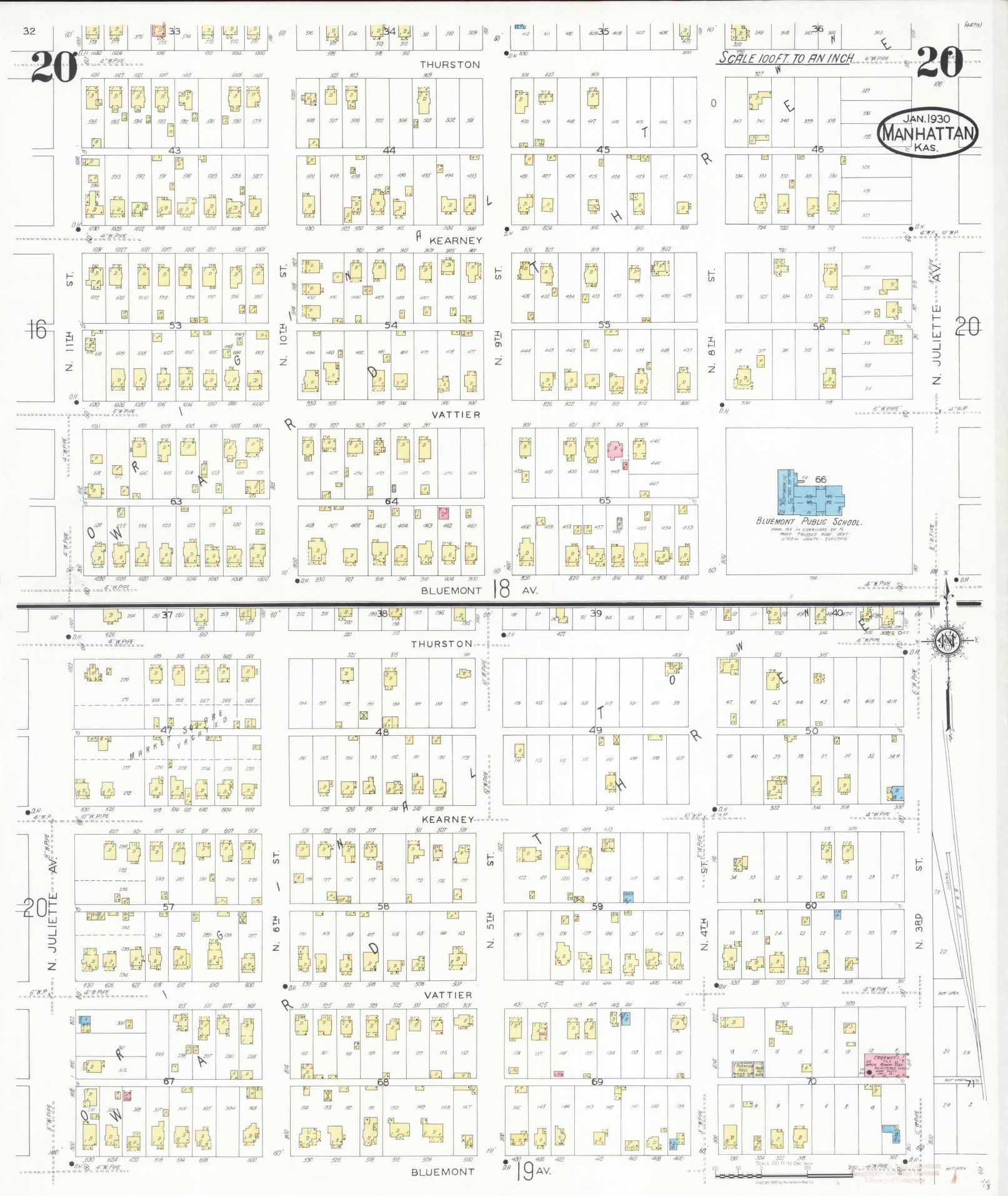 Sanborn Fire Insurance Map from Manhattan, Riley County, Kansas (1930), Sheet #0020 - Complete Map Set gallery image, historic Sanborn map, vintage wall art, Kansas Kansas