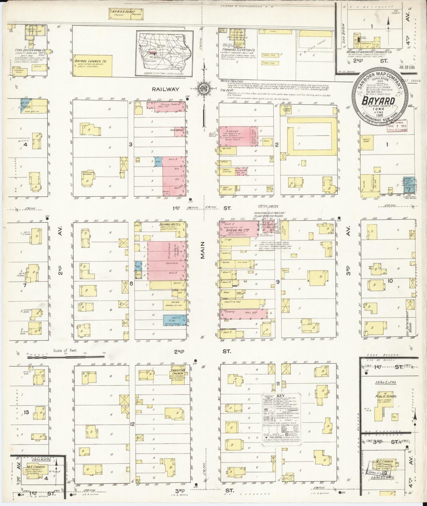 Sanborn Fire Insurance Map from Bayard, Guthrie County, Iowa (1915), Sheet #0001 - Historic Sanborn Fire Insurance Map Print, vintage old map wall art