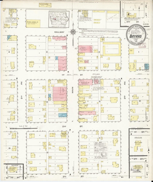 Sanborn Fire Insurance Map from Bayard, Guthrie County, Iowa (1915), Sheet #0001 - Historic Sanborn Fire Insurance Map Print, vintage old map wall art