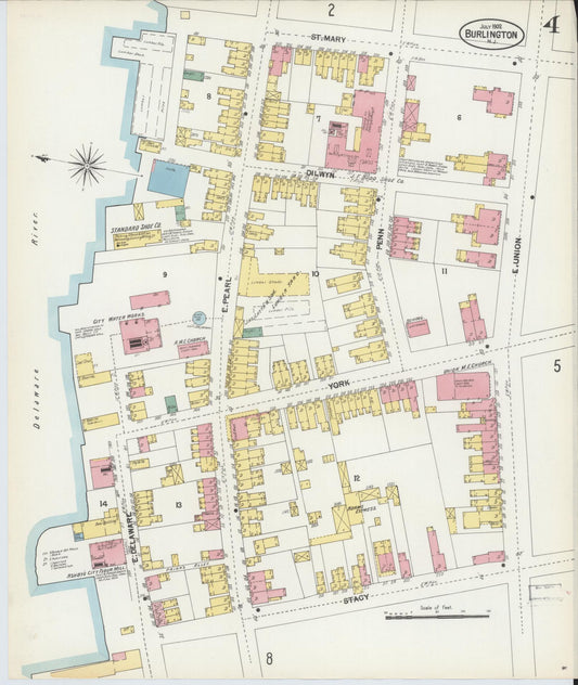 Sanborn Fire Insurance Map from Burlington, Burlington County, New Jersey (1902), Sheet #0004 - Historic Sanborn Fire Insurance Map Print, vintage old map wall art, antique decor, genealogy gift, New Jersey New Jersey map