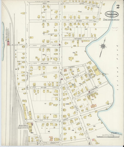 Sanborn Fire Insurance Map from Framingham, Middlesex County, Massachusetts (1915), Sheet #0002 - Historic Sanborn Fire Insurance Map Print, vintage old map wall art, antique decor, genealogy gift, Massachusetts Massachusetts map