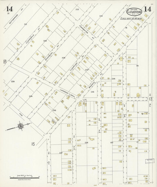Sanborn Fire Insurance Map from Clementon, Camden County, New Jersey (1924), Sheet #0014 - Historic Sanborn Fire Insurance Map Print, vintage old map wall art, antique decor, genealogy gift, New Jersey New Jersey map