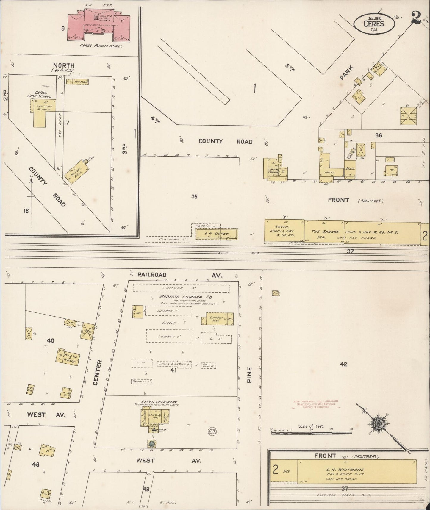 Sanborn Fire Insurance Map from Ceres, Stanislaus County, California (1910), Sheet #0002 - Complete Map Set gallery image, historic Sanborn map, vintage wall art, California California